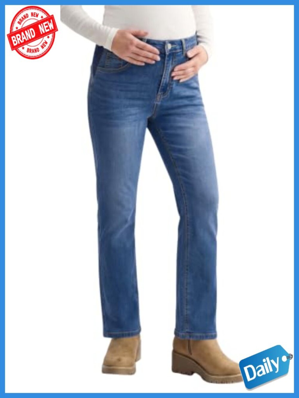 Maternity Jeans High Rise Straight Leg Stretch Denim with Pockets